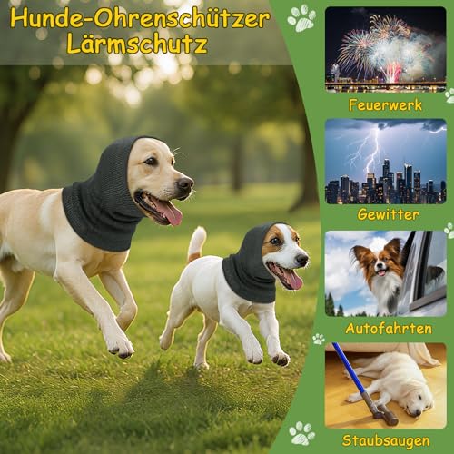 Kiiwah Ohrenschützer Hund, Lärmschutz Hund Snood Gehörschutz Angstzuständen Head Cover Hund für Feuerwerk, Gewitter, Fellpflegehilfe (Grau, M)