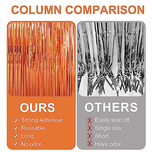 Image of 2 Pack 3.28 ft x 6.56 ft Orange Tinsel Curtain Party Backdrop Decorations, Metallic Foil Fringe Backdrop Door for Halloween, Christmas, Birthday Graduation Wedding Party Streamers Photo Backdrop.
