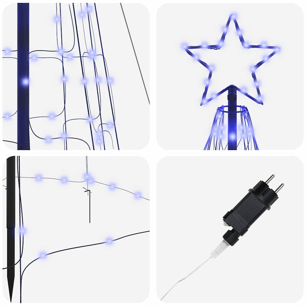 Árbol de Navidad LED con estacas de tierra azul, 400 cm, hierro artificial, plegable, con cadena de luces, para salón interior y exterior protegido, decoración festiva de invierno
