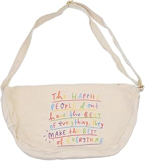 OX W-80 Comic Phrases Fabric Fashion Printed Waist Bag with Zipper for Women, Off-White