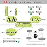 Henreepow Ni-MH AA Batteries rechargeables, double une grande capacité 1.2V Pré-charged pour jardin paysage lumières solaires extérieures, chaînes de lumières, lumières de chemin (AA-600mAh-12pack)