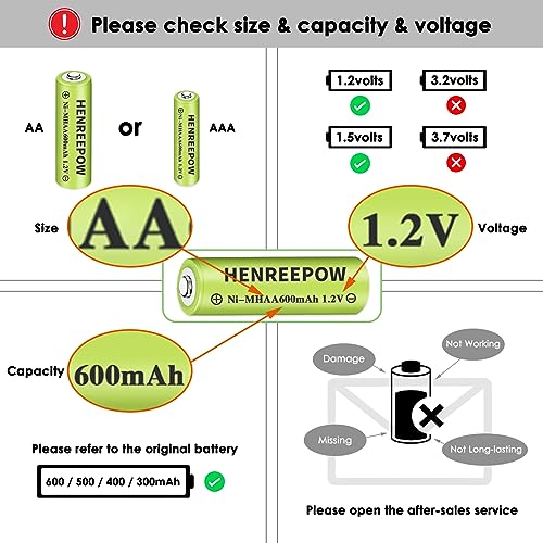 HENREEPOW Ni-MH wiederaufladbare AA-Batterien, doppelte A, hohe Kapazität, 1.2 V, vorgeladen, für Gartenlandschaftsgestaltung, Solarleuchten, Lichterketten, Taschenlampe (AA-600 mAh, 12 Stück)