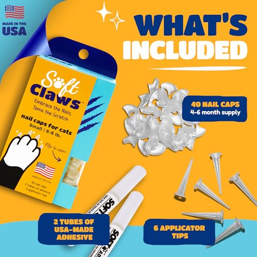 Image of Soft Claws Cat Nail Caps for Small Cats - (40 Caps, Pink and Green) - Made in USA - Veterinarian-Developed | Protects Furniture & Skin - Easy to Apply, Long-Lasting Anti-Scratch Soft Cat Claw Covers