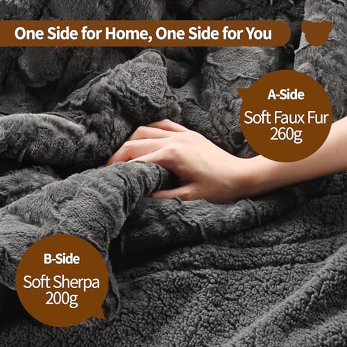 Image of Bearhug Heated Blanket Twin Size, 62 inchx84 inch Electric Blanket with 10 Heat Levels & 1-12H Adjustable Auto Off, Faux Fur and Sherpa Reversible Bed Warmer, ETL Certified, Machine Washable