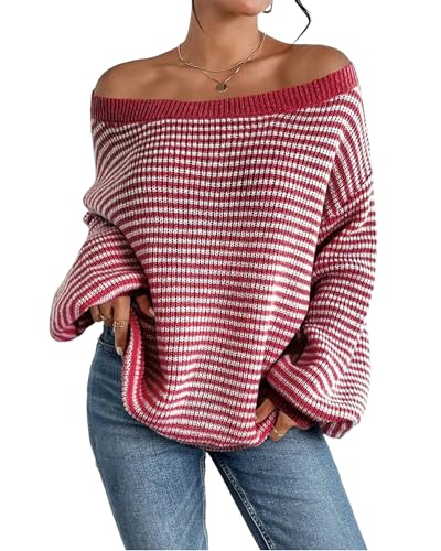 Image of ZAFUL Sweaters for Women Off Shoulder Knit Sweater with Long Sleeve Loose Pullover Jumper Tops