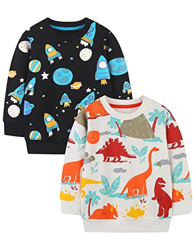 Toddler Boys Crewneck Sweatshirt Pullover Long Sleeve Tops Shirts Pack of 2