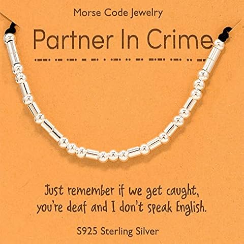 YeeHeen Morse Code Bracelet Friend Friendship Strand Bracelet 925 Sterling Silver Beads Bracelet for Women Girls Partner in Crime Cover