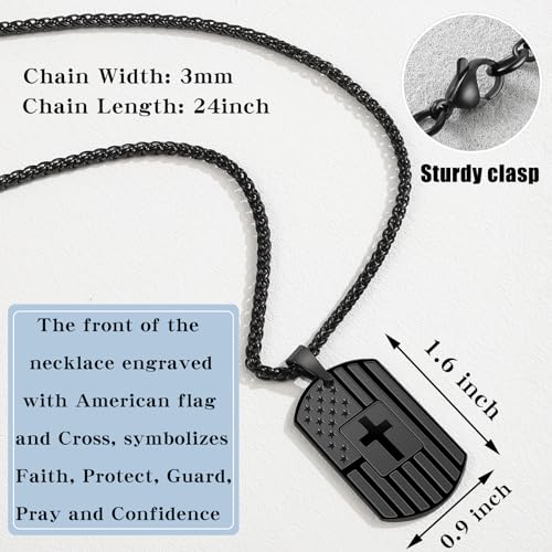 Dog Tag Christian Necklace for Men, Bible Verse American Flag Cross Necklace for Birthday Christmas First Communion Baptism Gifts3