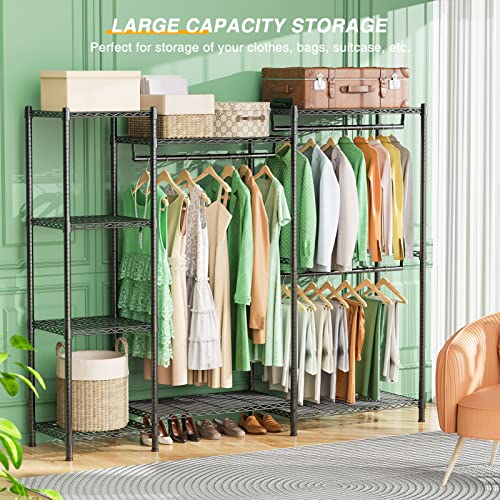 Lehom G6 Wire Garment Rack Heavy Duty Clothes Rack Compact Large Size Armoire Storage Rack Freestanding Metal Clothing Rack Closet Wardrobe With 3 Hanger Rod And 4 Large Shelves 4 Small Shelves, Black #TOP5