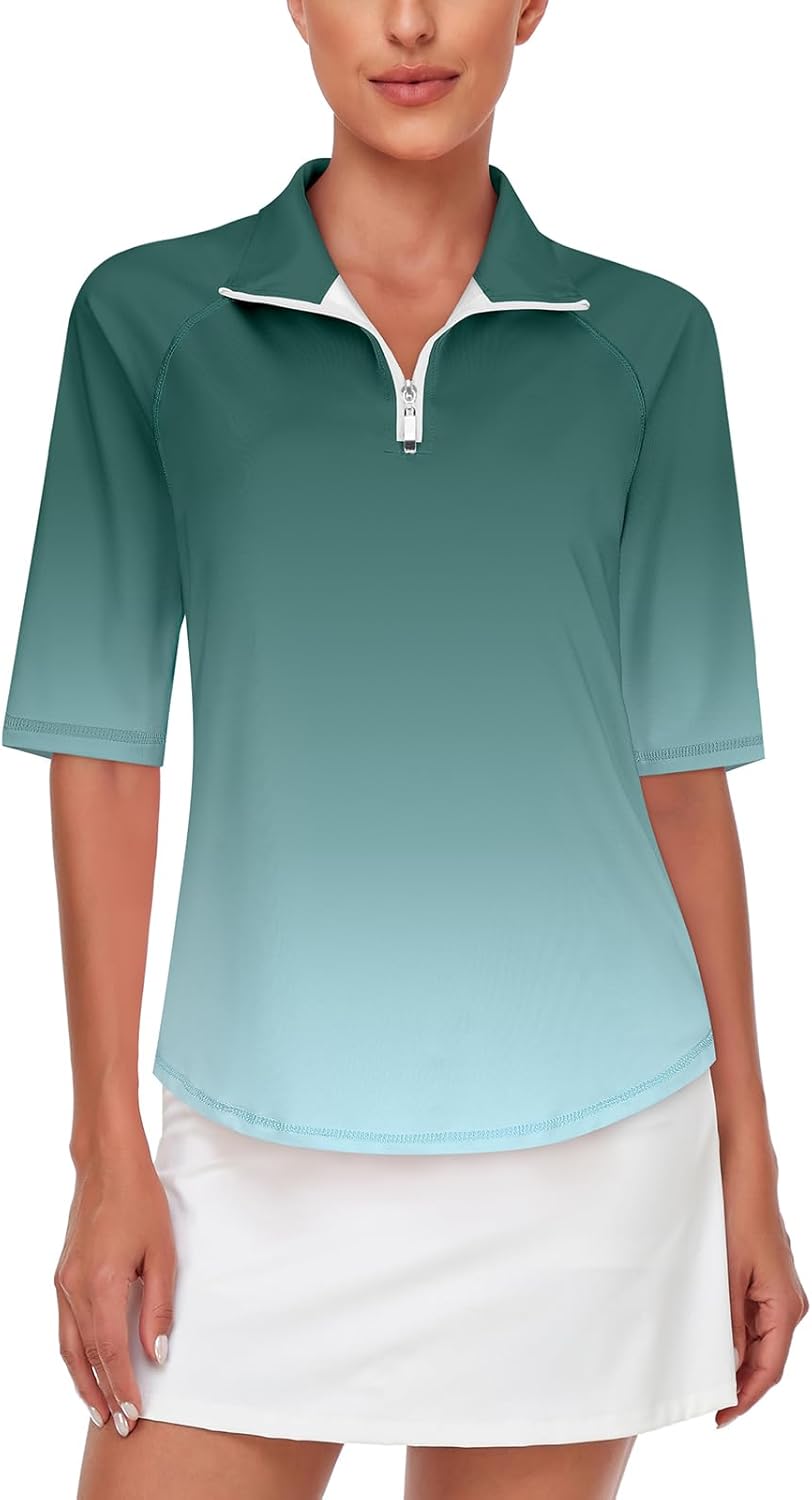 Misyula Womens Golf Shirt Quick Dry Half Sleeve Quarter Zip Polo Workout Tops Tennis Shirts M-3XL