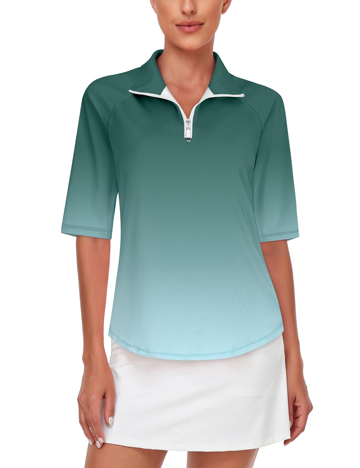 Misyula Style Womens Golf Shirt Quick Dry Half Sleeve Athletic Polo Quarter Zip