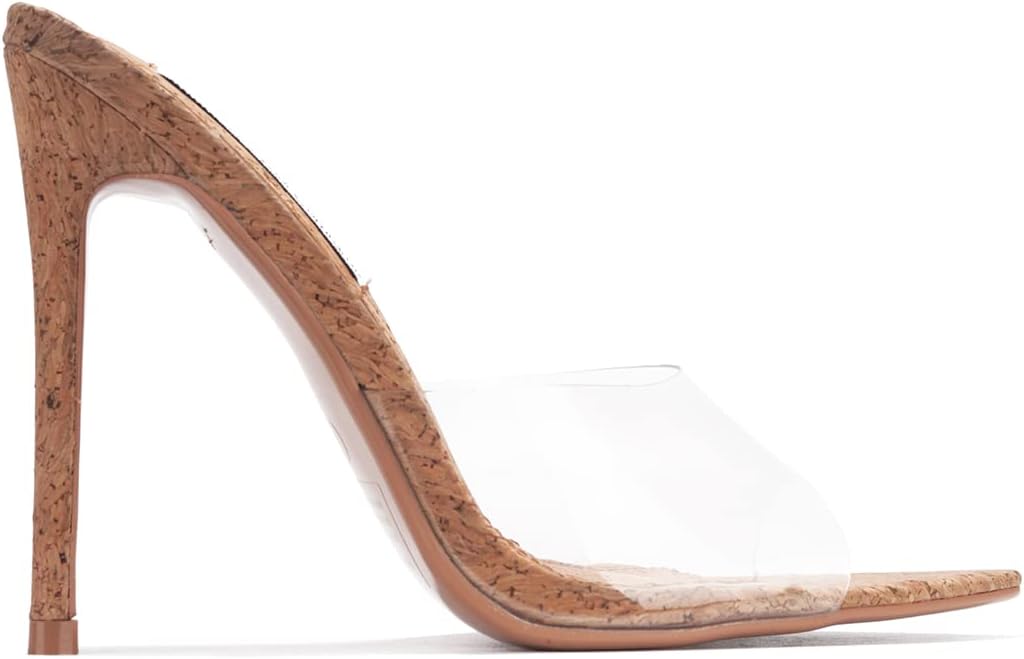 Cape Robbin Melrose Nude Clear Cork Slip-On Mule Pointy Open Toe Stiletto Heel - Image 3