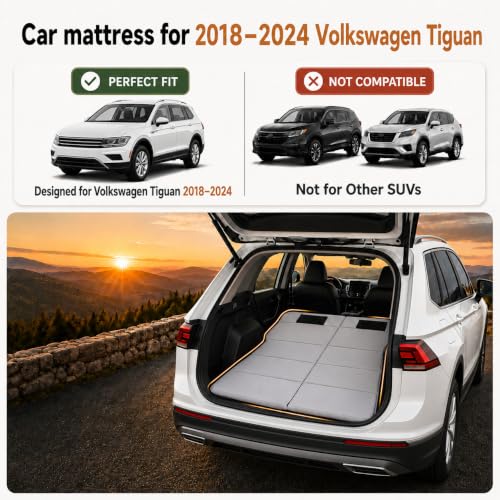 Image of Car Mattress for 2018-2024 Volkswagen Tiguan, Upgraded Non-Inflatable Thickened Foam SUV Car Camping Mattress, Foldable Trunk Sleeping Pad Car Bed Mattress for Road Trips Camping Travel