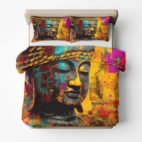 Buddha Statue Twin Duvet Cover Set 3Pcs Microfiber Bedding