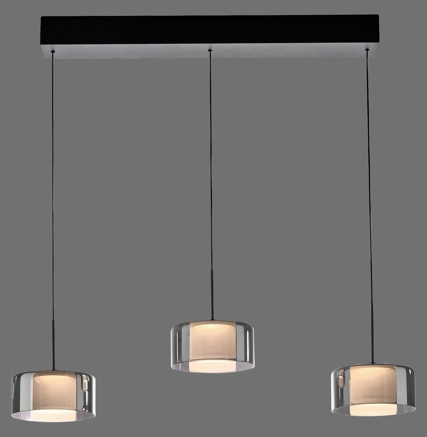 Paul Neuhaus LED-Pendelleuchte - 66 x 180 cm - 3-flammig - Rauchfarben - Schwarz - Metall - Glas - dimmbar