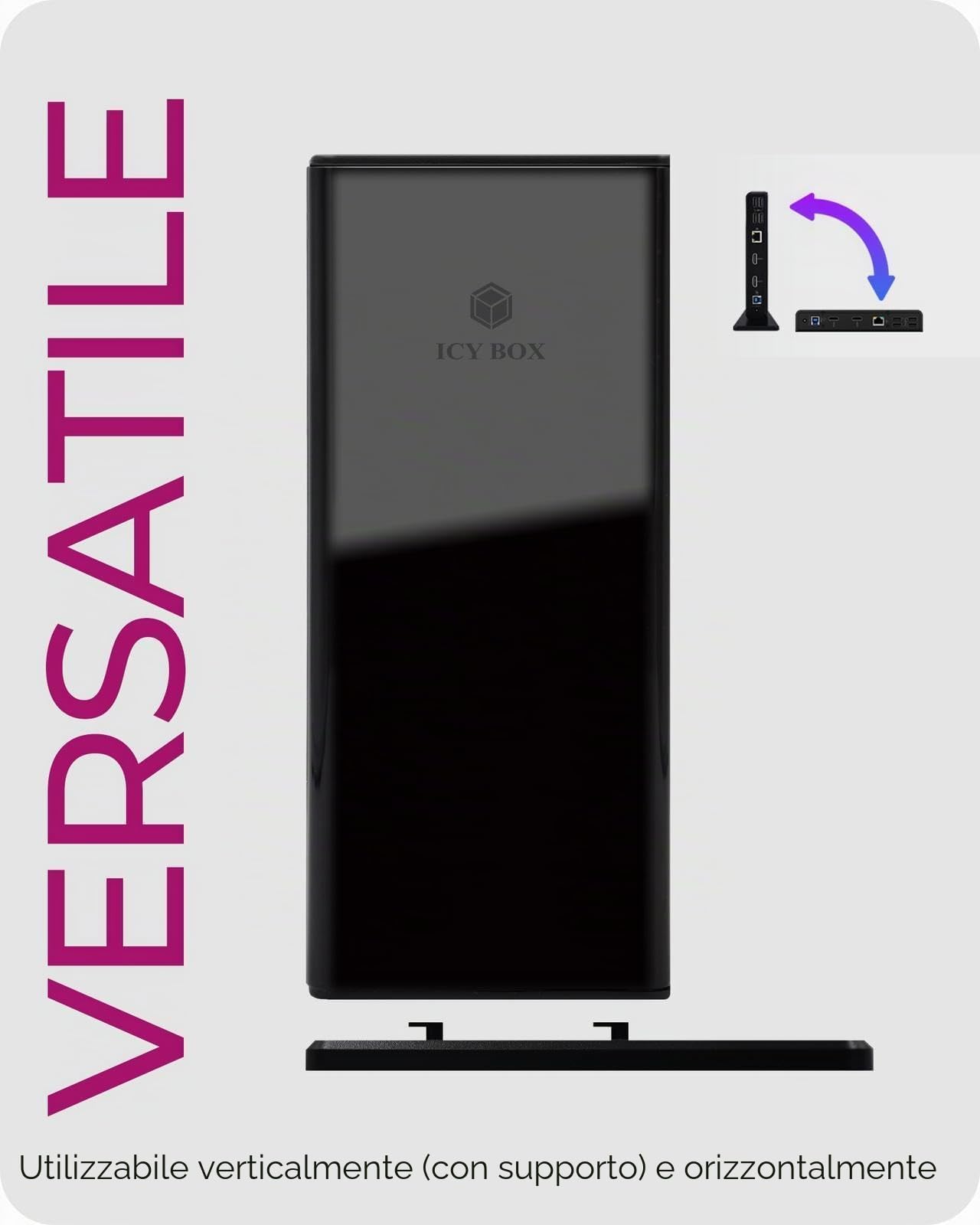 ICY BOX Docking station USB-C (11 in 1) per 2 monitor (2 x HDMI), 60 Hz, HUB USB 3.0 a 6 vie, Gigabit Ethernet, audio, nero, IB-DK2251AC