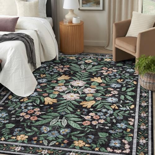 Tapete Floral Grande 6x9 Pies Negro Carbón LUXRUG miniatura 5