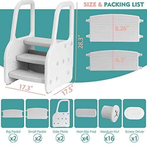 Katarus Toddler Step Stool For Kids Three Step Standing Tower For Kitchen Counter, Bathroom Sink & Toilet Potty Training, Children Step Up Learning Helper With Handles And Safety Non-Slip Pads, Grey #TOP6