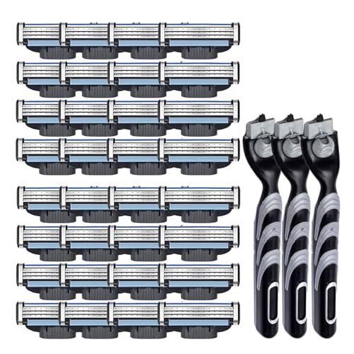 Cuchillas Afeitar, 32 Artículos Cuchilla Afeitar, Hojas Afeitar, Compatible con Mach 3 Recambios, Compatible con Mach 3 Cuchillas Afeitar Recambi, Viene con 3 Soportes Repuesto