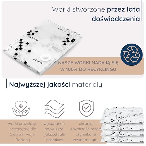 4CONVY Worki próżniowe do przechowywania ubrań kołder i pościeli - Worki próżniowe wielokrotnego użytku - zestaw 9 sztuk worków próżniowych - Wysokiej jakości worki oszczędzające miejsce