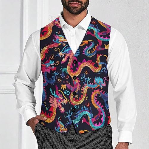 Colorful Dragons Novelty Men's Suit Vest Casual Formal Dress Vests Business Waistcoat2