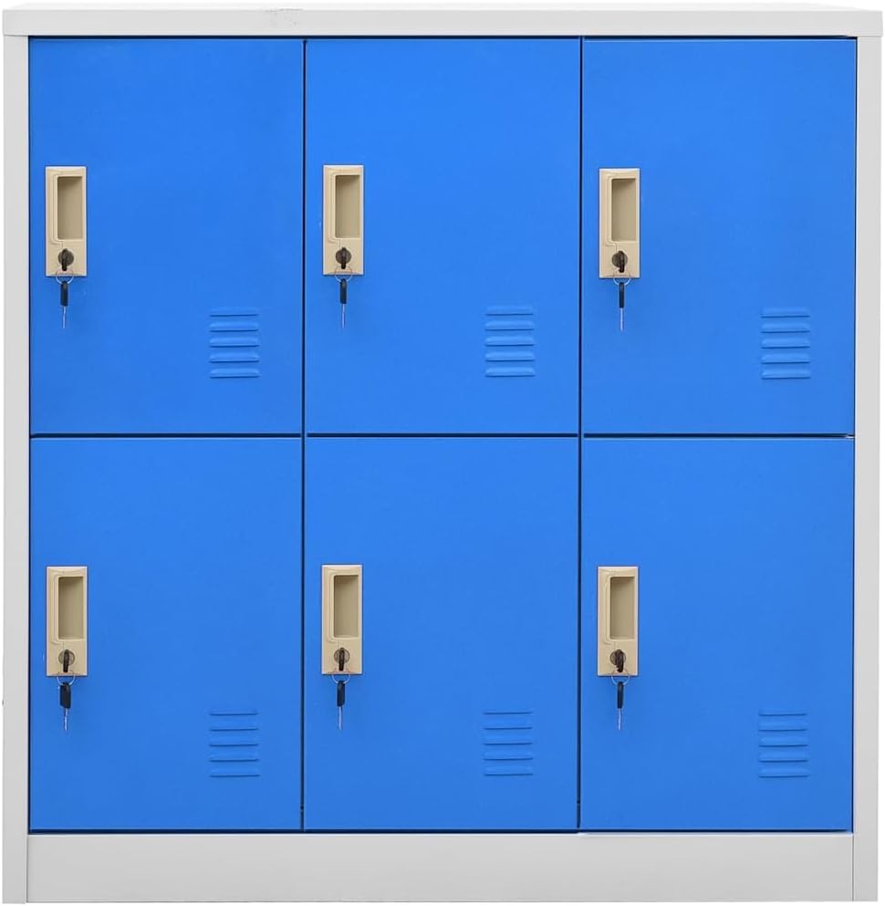 Locker Cabinet Set of 5 Light Gray and Blue Steel Storage Lockers for Office and School Use with Secure Locking System and Durable Vertical Storage Cupboard