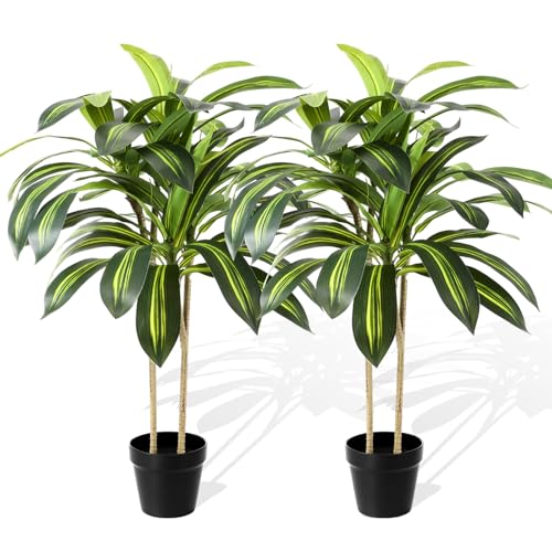 Giegxin 2 Pack Artificial Dracaena Plant Indoor, 4ft Dracaena Silk