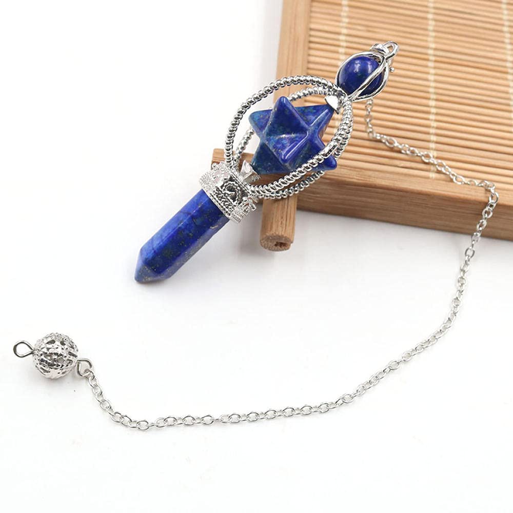 10 stücke Kleine Merkaba Pendel Anhänger Reiki Heilung Balancierende Natürliche Steine ​​Runde Perlen Hexagon Säule Szepter-Lapislazuli_CHINA