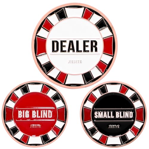 JIESITE Dealer Buttons, Texas Hold'em Casino Grade Metal Dealer Buttons, 3 Piece Deluxe 2.1/1.7 Inch Poker Accessory Set