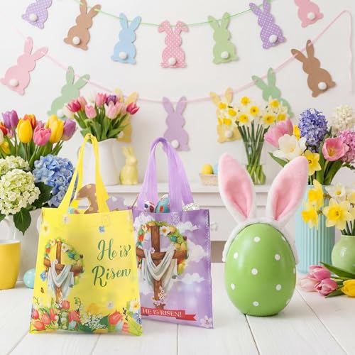 Wesnoy 150 Pcs Easter Gift Bags Bulk He Is Risen Religious Easter Bags with Handles Reusable Non Woven Treat Baskets for Church Goodie Party Supplies by Wesnoy - Image 7
