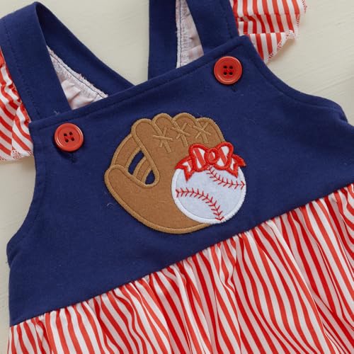 Baby Girl Baseball Outfits Fly Sleeve Stripe Print Square Neck Baseball Embroidery Romper Newborn Summer Clothes4