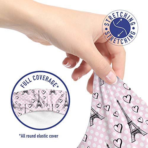 Ambesonne Eiffel Office Chair Slipcover, Polka Dot Pattern With Sketchy Eiffel Tower And Romantic Hearts, Protective Stretch Decorative Fabric Cover, Standard Size, Pink White #TOP4