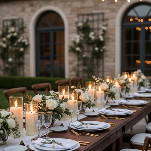 Image of Homemory Ivory Acrylic Flameless LED Candles, Battery Operated with Remote Control and Timer, Electric Fake Candles for Wedding, Home Decor, Set of 9