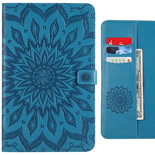 Ougger Funda iPad 2 3 4 Carcasa, Premium Cuero Piel Tapa Flip Stand Billetera Cover Protector Suave TPU Silicona Bumper Carcasas iPad 2 3 4 con Ranura para Tarjetas, Floral (Azul)
