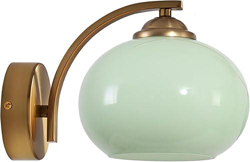 Miniatura 14 de Aplique de Pared de Cristal Lechoso Aplique de Pared Dorado Cepillado Luces de Tocador Globo Apliques Juego de 2 Apliques de Pared de Mediados de