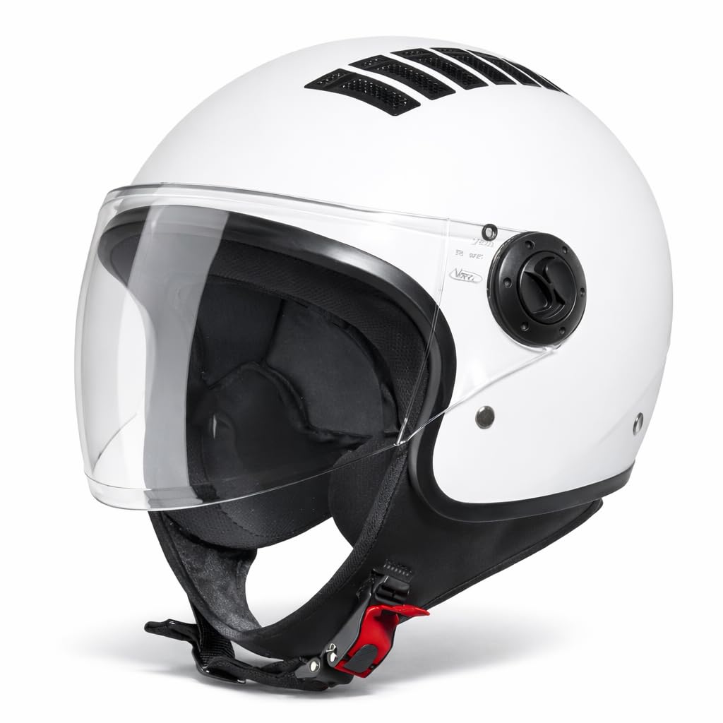 VINZ Como Jethelm mit Visier ECE 22.06 Zertifiziert | Roller Helm Mopedhelm Für Motoroller & Vespa | Herren & Damen | Motorradhelm in XS-XL | Erhältlich in 4 Farben - Weiß