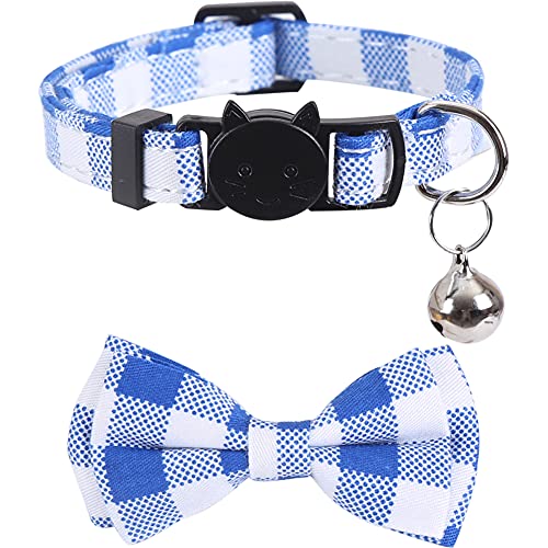 Lamphyface 2 Pack/Set Cat Collar Breakaway with Cute Bow Tie and Bell Plaid Flower for Kitty Adjustable Safety - Image 4