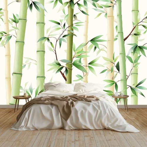 Art Papel Tapiz Fotográfico Tradicional Natural Bambú Papel Pintado no Tejido 200x140 cm Lana Decoración de Pared Sala Cuarto Póster Mural para Sala de estar Dormitorio Decoración, Blanco