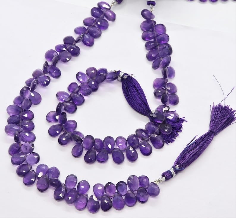 Perles en améthyste africaine 6x8mm facettées pour création de collier - 6