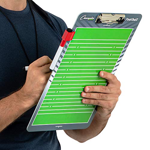 Champion Sports Dry Erase Clipboard For Coaching Football - Whiteboards For Strategizing, Techniques, Plays - 2-Sided Clipboards With Clip - Front Side Full Feild - Backside Play Creation #TOP4