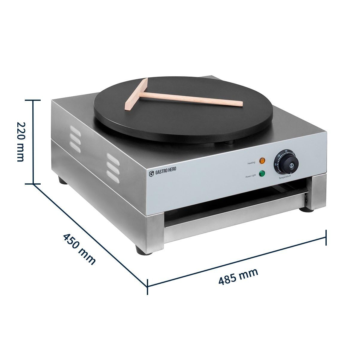 GastroHero Crêpes Ferro I Crepes Maker Ø 40 cm rivestito in teflon I Crepe Macchina per gastronomia con regolazione della temperatura I Instant Crepe Maker