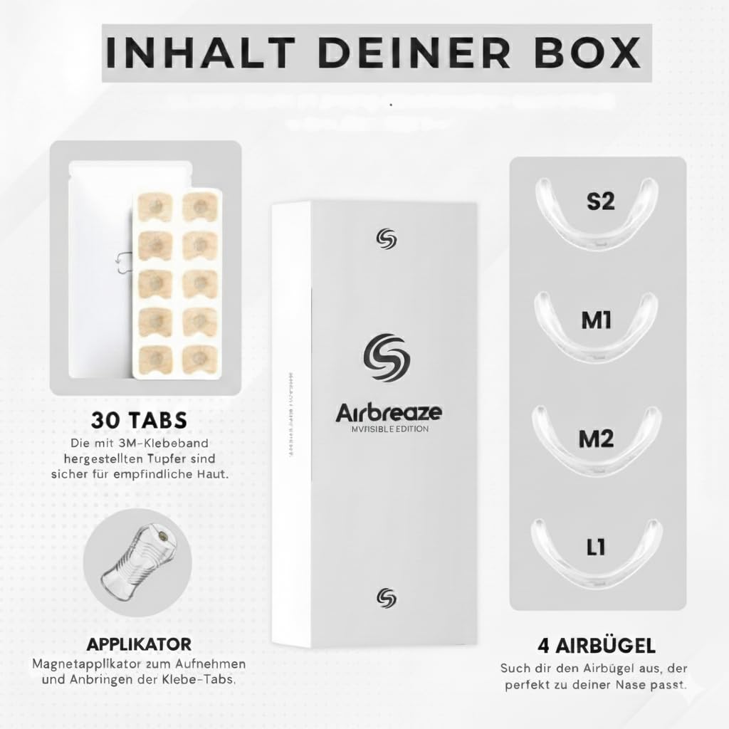Airbreaze Pro Original von Gymside - Schnarchstopper | Anti-Schnarch | Mehr Luft durch die Nase | Magnetische Nasenstrips | Besser schlafen & mehr Energie beim Sport | 30 Aufkleber