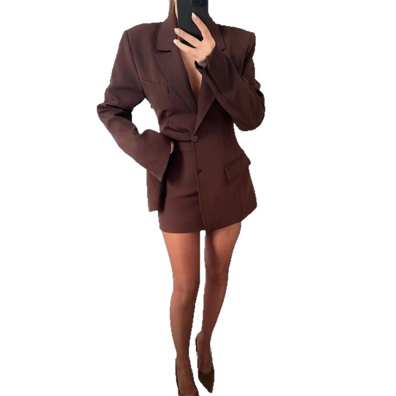 HSQIBAOER Womens Blazer Waist Lapel Pocket Long Sleeved Suit Coats for Women