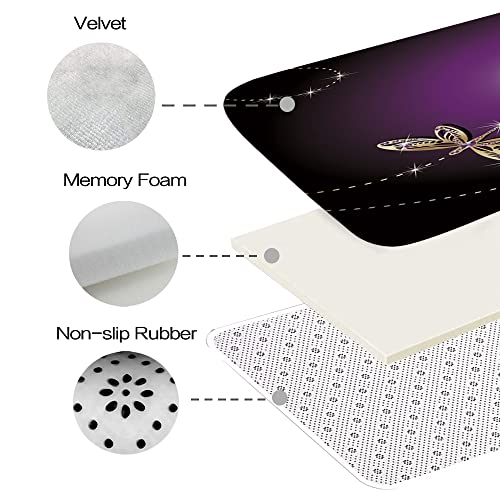 Gold und Silber Elegante Libelle Badezimmer Teppiche und Matten Sets 3 Stück Memory Foam Badvorleger U-Form Kontur Duschmatte rutschfest Saugfähig Samt Toilettendeckelbezug – Bild 5