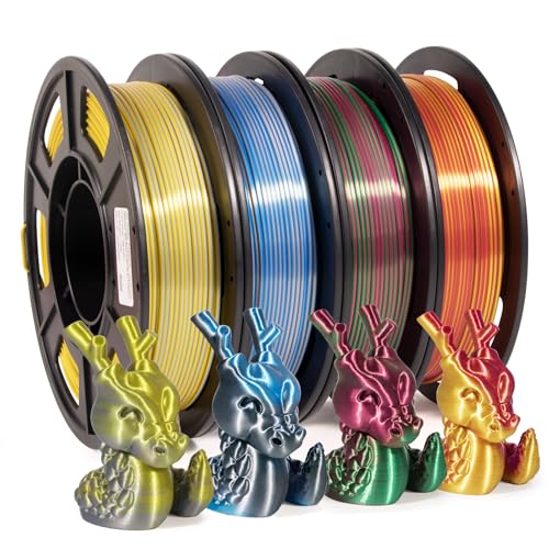 Image of iSANMATE 3D Printer Filament, PLA Filament 1.75mm Bundle, Dual Color Filament Silk PLA, Dimensional Accuracy + /- 0.03 mm, 250g x 4 Pack(Gold+Red,Red+Green, Blue+Silver, Bronze+Silver)