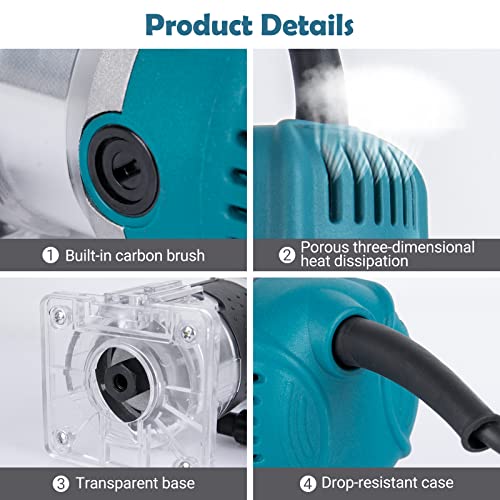 MeiMeiDa 800W Compact Wood Router Tool, Handheld Palm Routers for Woodworking with 6 Variable Speed,Electric Trimmer Wood Router with 15pcs 1/4" Router Bits,Wood Router for DIY Woodworking Handicraft - Image 5