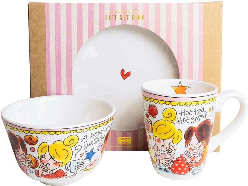 Blond Amsterdam Frühstücks-Geschenkset Pink – 3-teiliges Set mit Teller, Becher und Schale Stil – Perfekt zum Verschenken