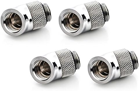 Bitspower G1/4" Male to Female Extender Fitting, 45 Degree Rotary, Silver Shining, 4-Pack