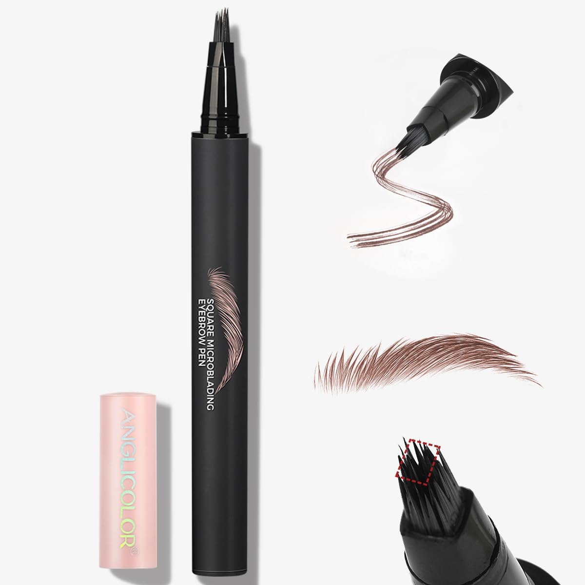 Microblading Eyebrow Pencil, Anglicolor Natural Shaping Outlining Filling Eyebrow Pen for Women Easy to Color