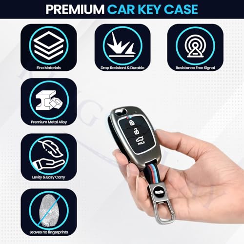 Image of KINGSWAY Hyundai Car Key Cover and Keychain Perfect Shape and Compatible with 3 Buttons Smart Key of All Hyundai Cars, Remote Key Shell, Key Case, Car Key Chain Cover, 360 Protection, Gunmetal Grey